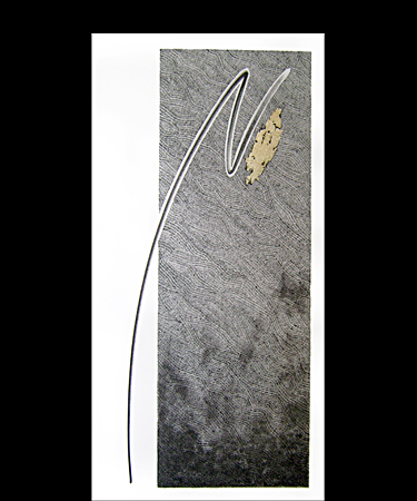 Abstrait graphique - 50x100cm - Support toile, encre de Chine à la plume sur base de lavis d'encre de Chine sépia, rehauts de feuille d'or et/ou d'argent