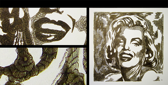 Marilyn M. - 26x26cm - Support papier, encre de Chine à la plume et lavis d'encre de Chine