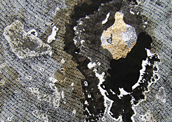 Graphical abstract, detail - 3.69x10.23in - Support canvas, Indian ink by quill on a based washes in sepia Indian ink, details of gold or silver leaf