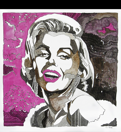 Marylin O - 39.4x39.4in - Support canvas, acrylic and Indian ink with brush